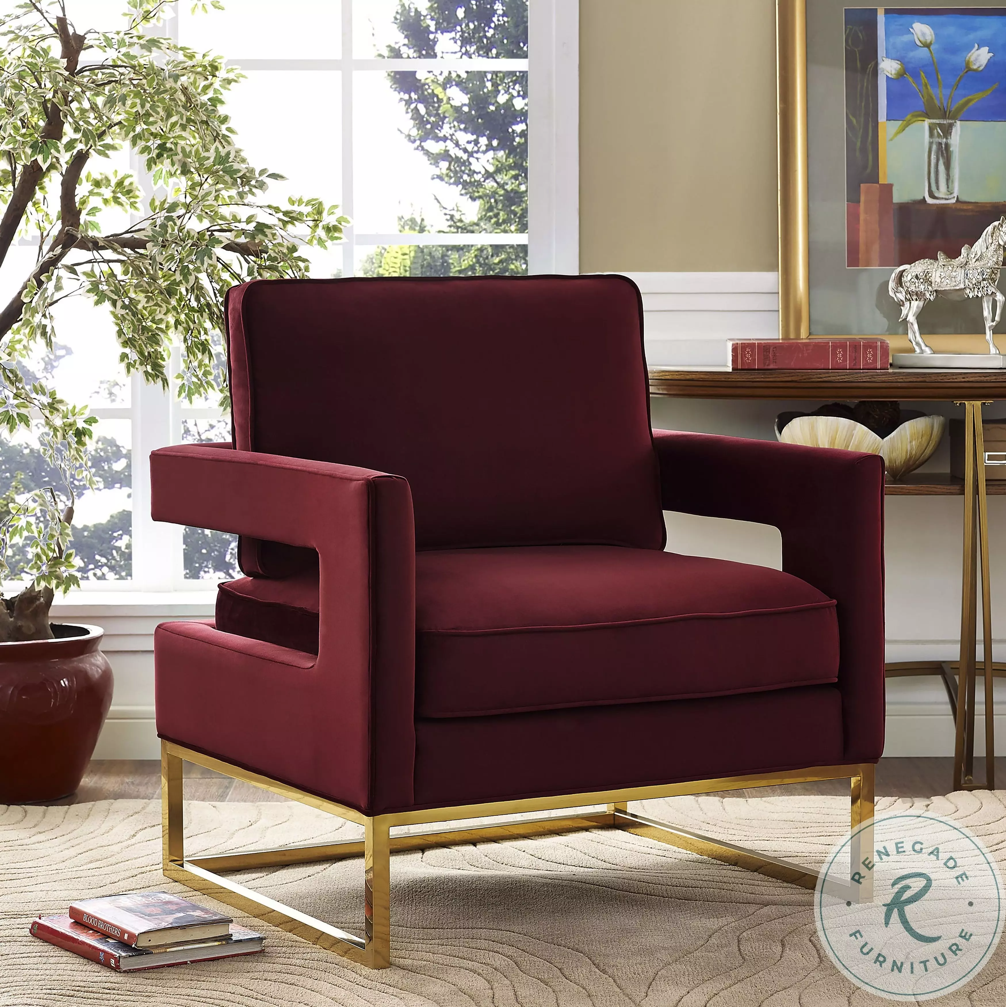 Avery Maroon Velvet Chair from TOV Coleman Furniture
