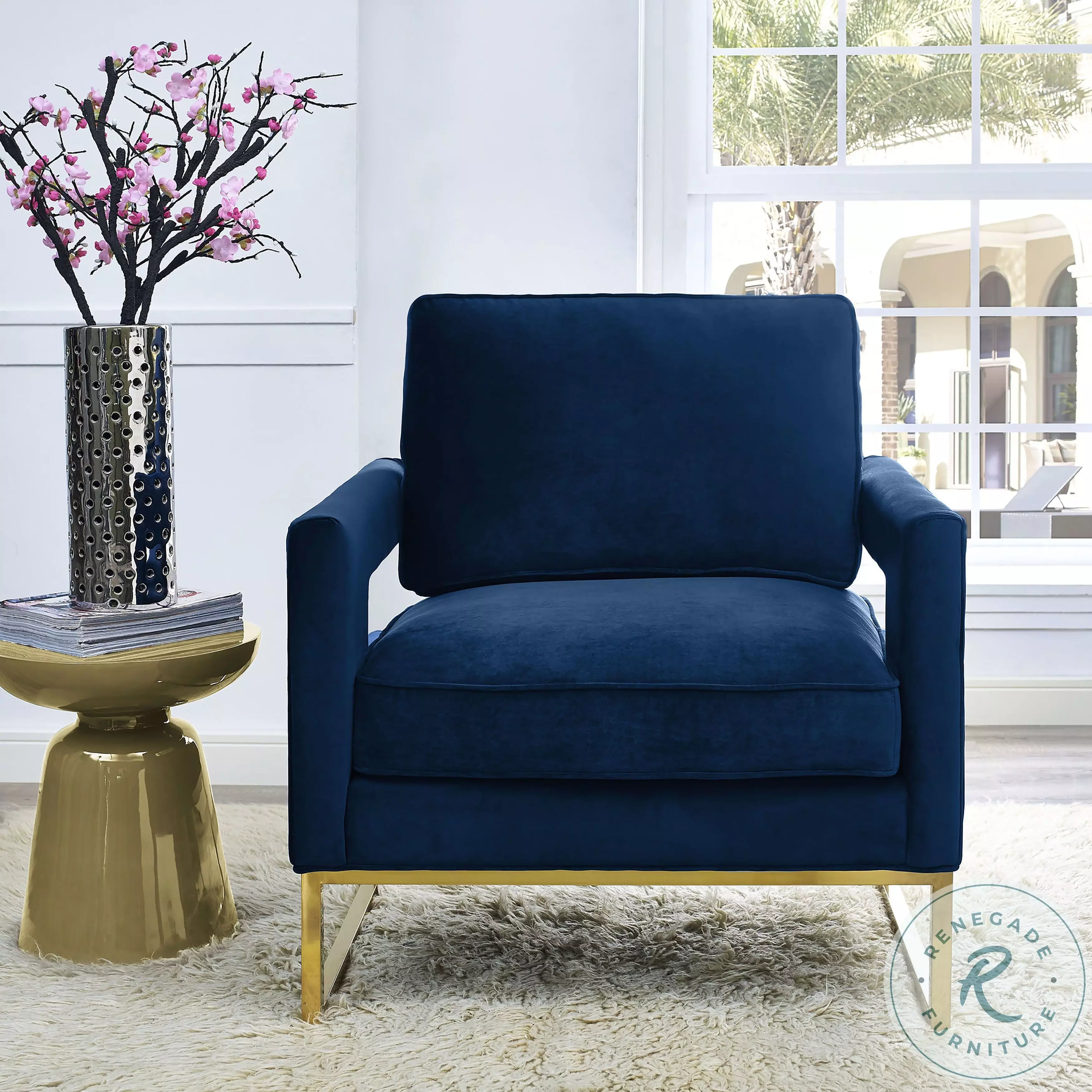 Avery Navy Velvet Chair from TOV Coleman Furniture