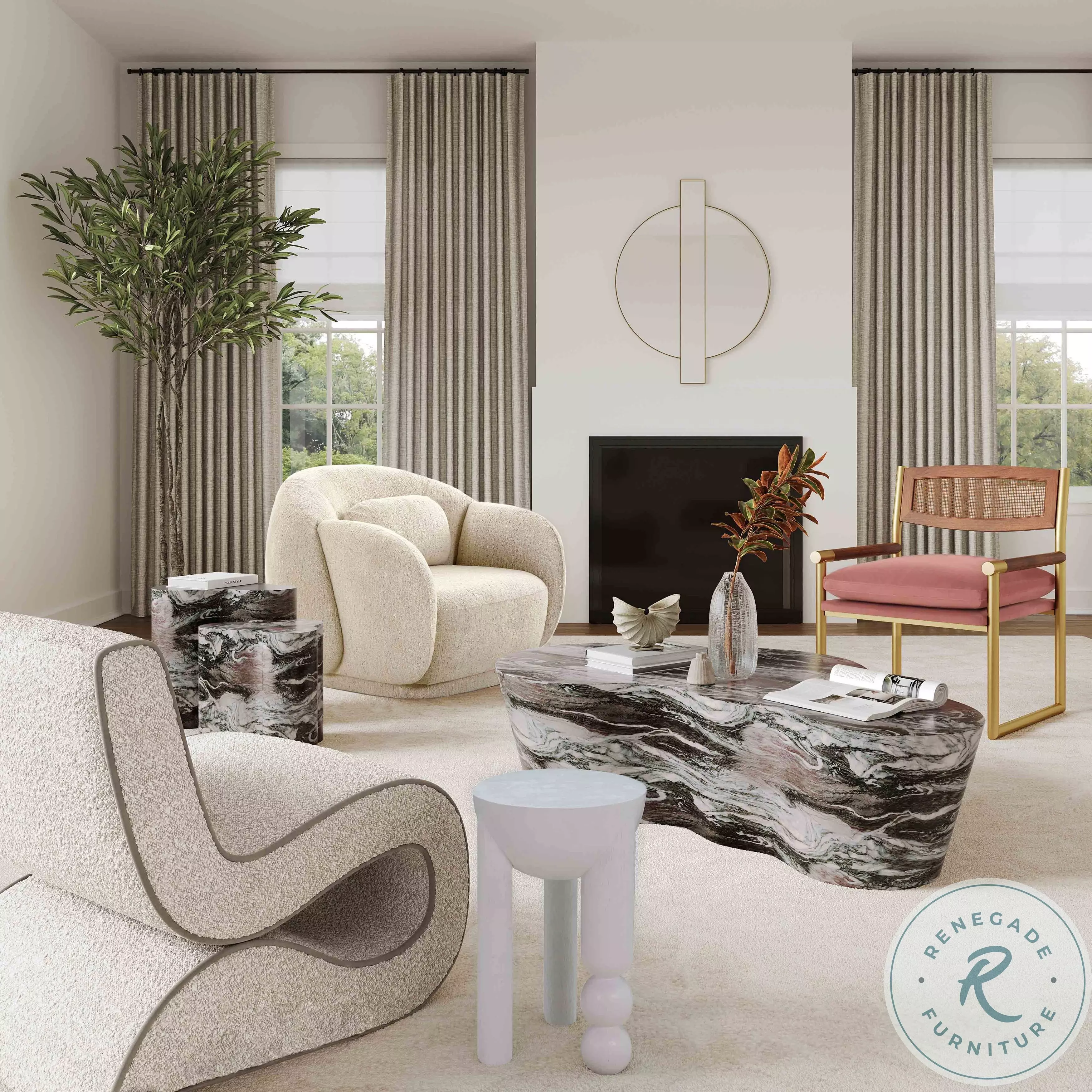 Slab Grey And Blush Faux Marble Tall Side Table From TOV Coleman Furniture